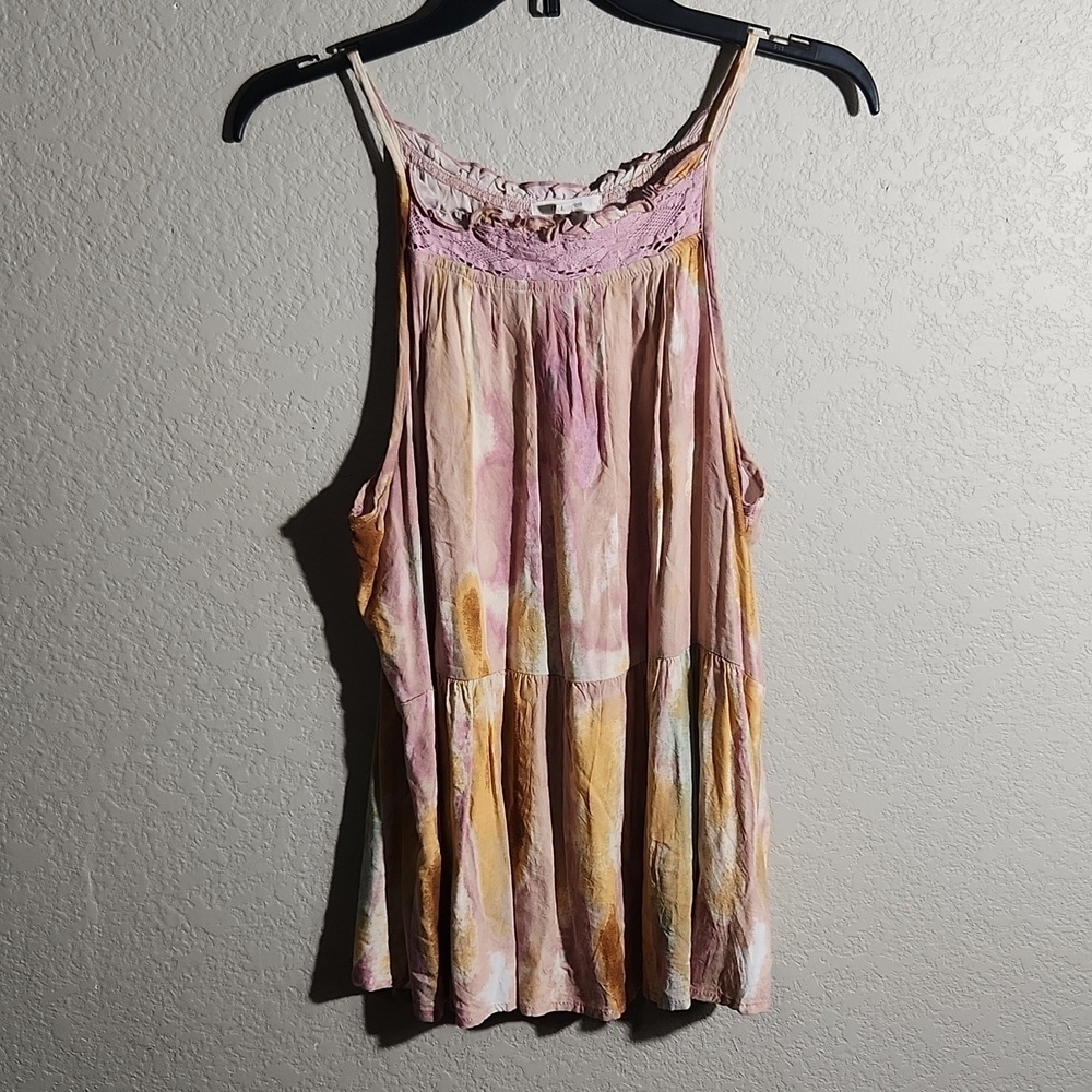 Maurices Tank Top Camisol Womens Size L Tie Dye Lace Boho Festival Pink Yellow